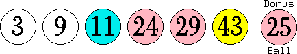 03 09 11 24 29 43 (25)