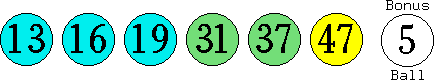 13 16 19 31 37 47 (05)