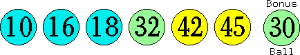10 16 18 32 42 45 (30)