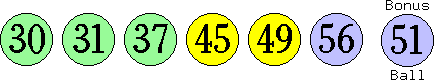 30 31 37 45 49 56 (51)